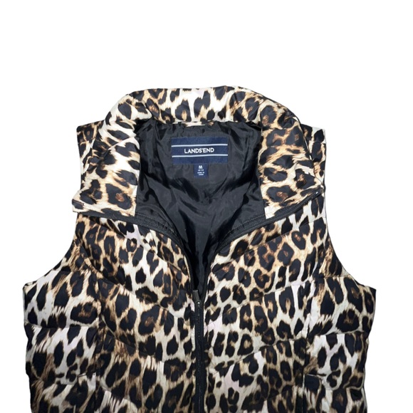 Lands' End Jackets & Blazers - Lands End Women's Down Puffer Vest Full Zip Snap Pockets Animal Leopard Sz M EUC